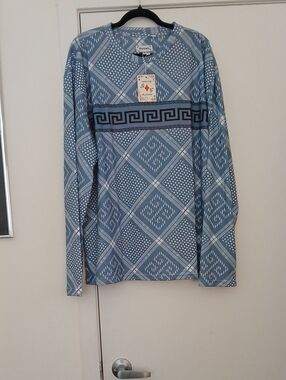 Sandro Light Blue Geometric-Print Long Sleeve Shirt